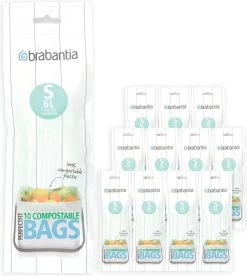 Brabantia PerfectFit Composteerbare Vuilniszakken - 6 L - Code S - 12 Rollen X 10 Stuks
