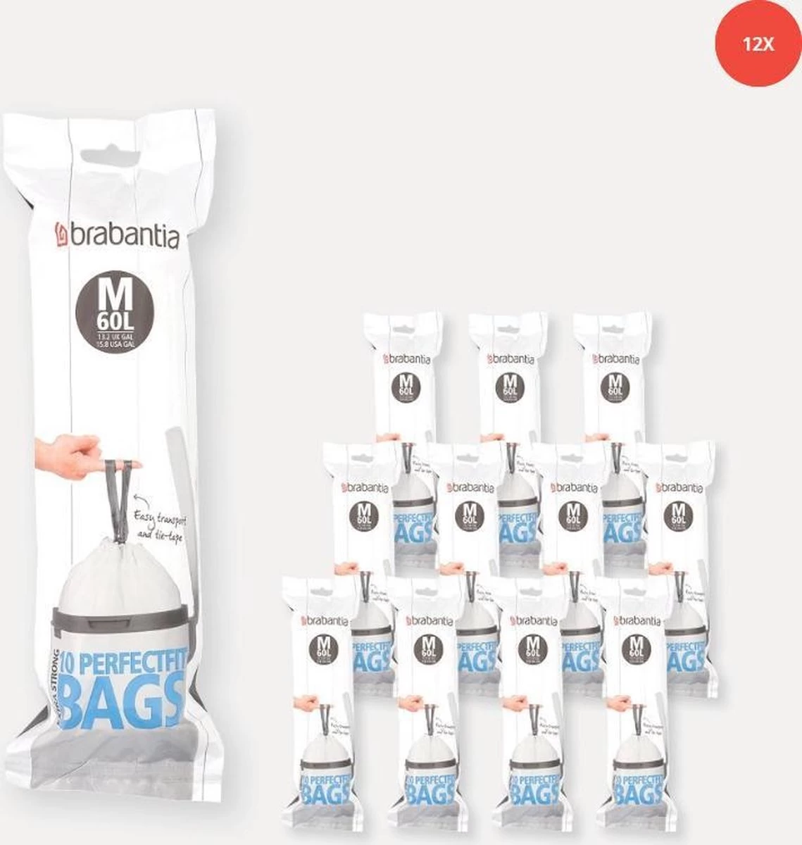 Brabantia PerfectFit Vuilniszakken - 60 L - Code M - 12 Rollen X 10 Stuks - Afbeelding 2