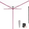 Brabantia Lift-O-Matic Droogmolen Met Metalen Grondanker, Beschermhoes, Wasknijpertasje En Wasknijpers - 50 M - Spring Pink