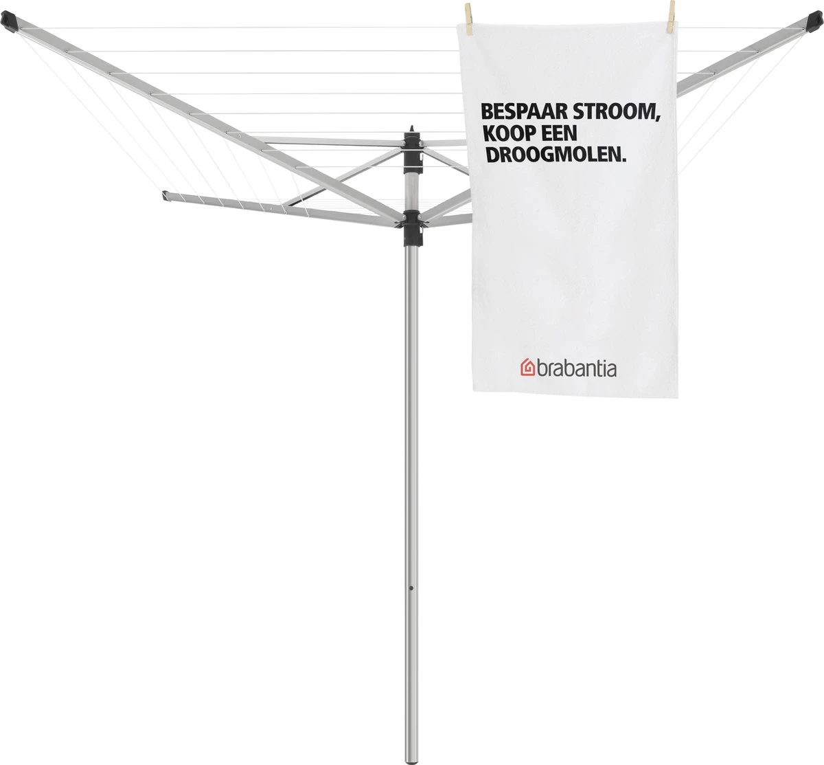 Brabantia Lift-O-Matic Droogmolen - Met Metalen Grondanker, Beschermhoes, Wasknijpertasje En Wasknijpers - 40 M - Metallic Grey - Afbeelding 5