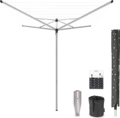 Brabantia Topspinner Droogmolen - Met Metalen Grondanker, Beschermhoes, Wasknijpertasje En Wasknijpers - 40 M - Metallic Grey