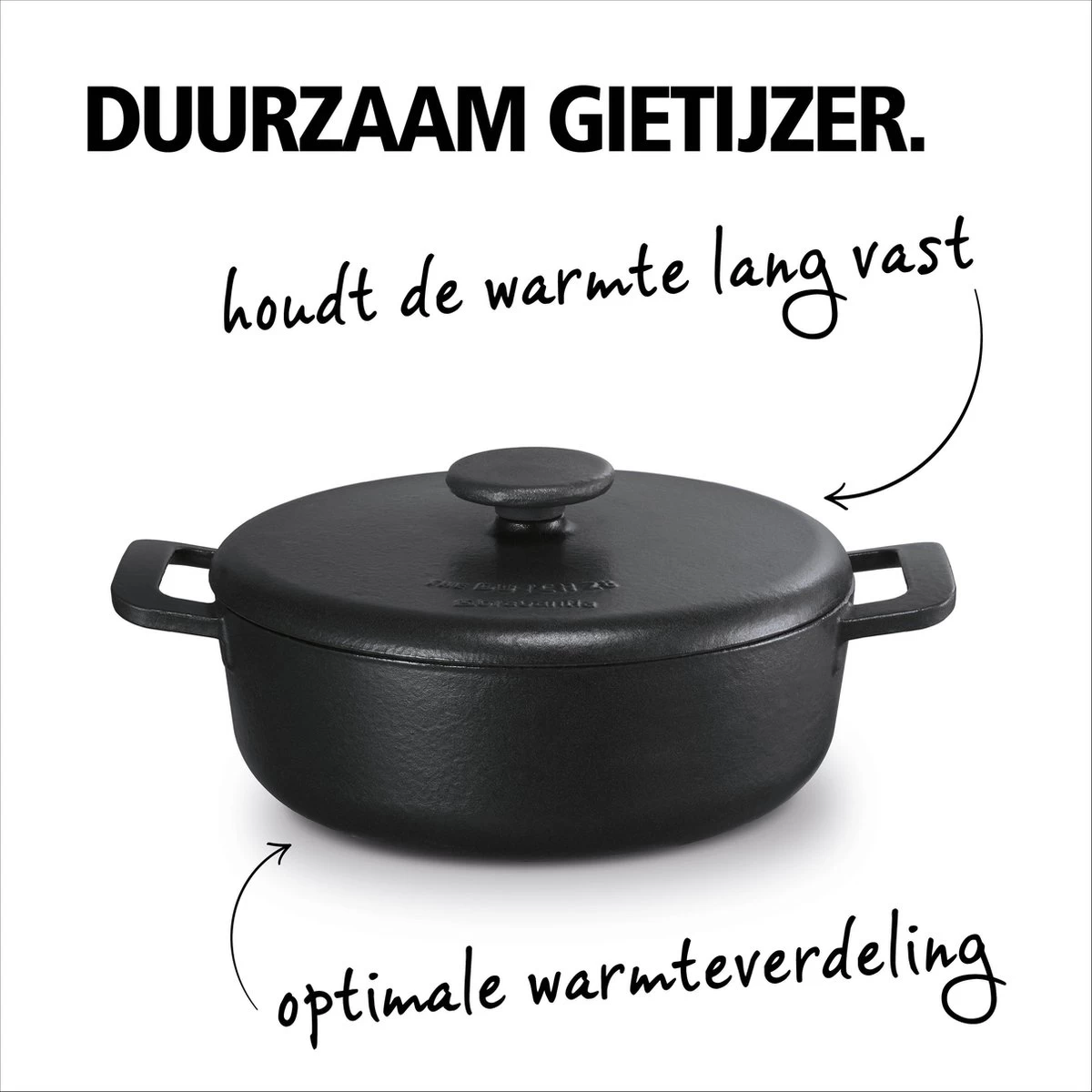 BRABANTIA THE DUTCH Gietijzeren Braadpan - Ø 28cm - MAT Zwart - Inductie - Afbeelding 4