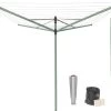 Brabantia Lift-O-Matic Droogmolen Met Metalen Grondanker, Beschermhoes, Wasknijpertasje En Wasknijpers - 50 M - Leaf Green