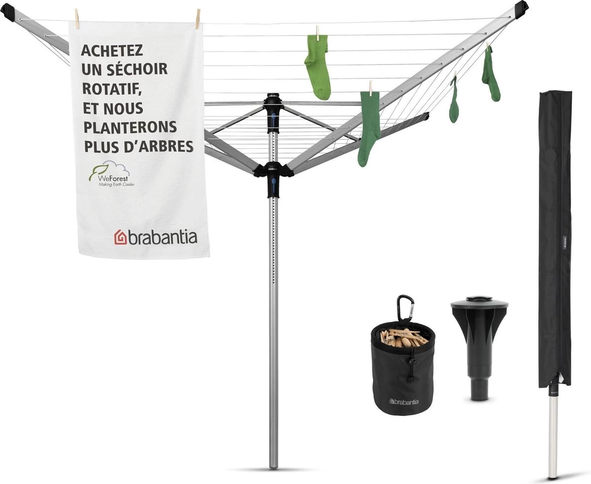 Brabantia Lift-o-Matic Advance Droogmolen Met Kunststof Betonanker, Beschermhoes En Wasknijpertasje - 50 M - Zilvergrijs - Afbeelding 17