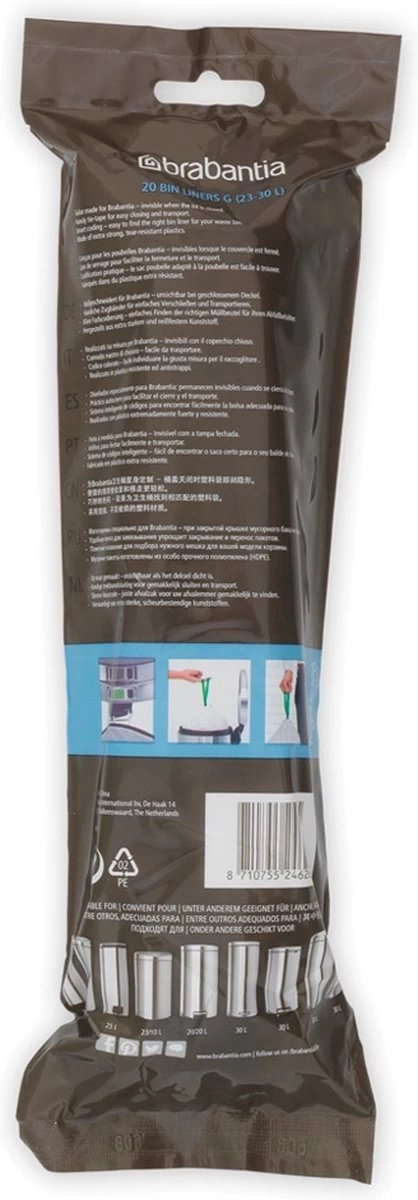 Brabantia Perfect Fit Afvalzak Met Trekbandsluiting - 23/30 L - Code G - 20 Stuks - Afbeelding 5