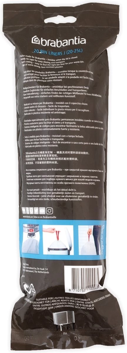 Brabantia PerfectFit Afvalzak Met Trekbandsluiting - 20/25 L - Code J - 20 Stuks - Afbeelding 2