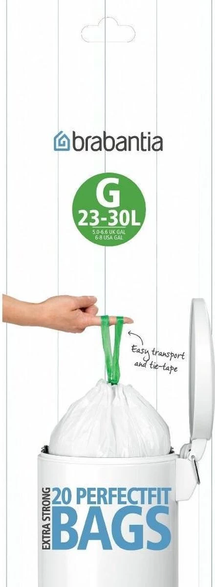 Brabantia Perfect Fit Afvalzak Met Trekbandsluiting - 23/30 L - Code G - 20 Stuks