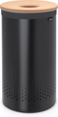 Brabantia Wasmand Met Deksel - 60 L - Matt Black / Kurken Deksel
