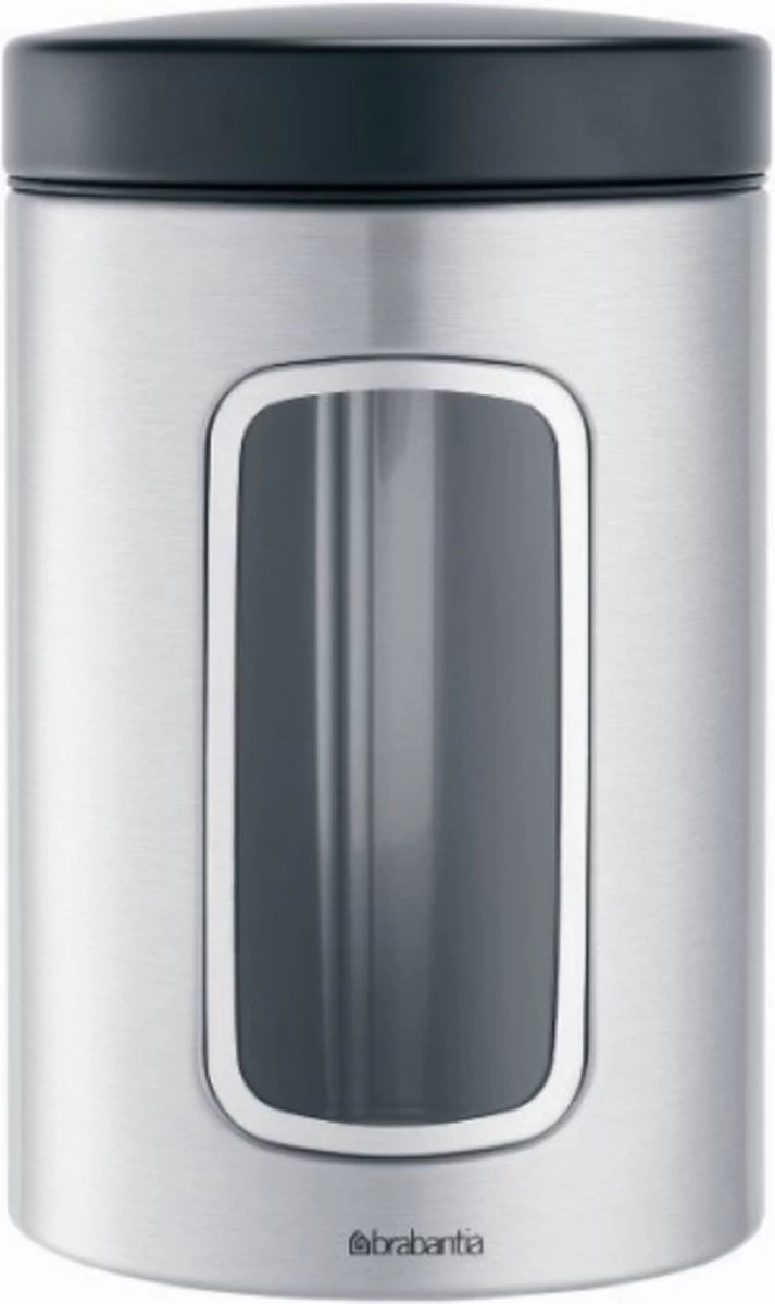 Brabantia Voorraadbus - 1,4 L - Matt Steel Fingerprint Proof / Matt Black Deksel - Met Venster