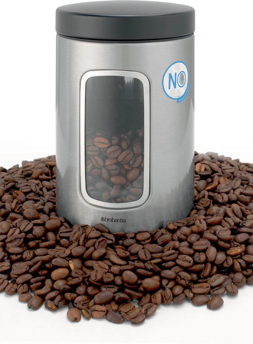 Brabantia Voorraadbus - 1,4 L - Matt Steel Fingerprint Proof / Matt Black Deksel - Met Venster - Afbeelding 3