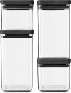 Brabantia Tasty+ Voorraadpotten - Stapelbaar - 2x 0,7 L - 2x 1,6 L - Dark Grey