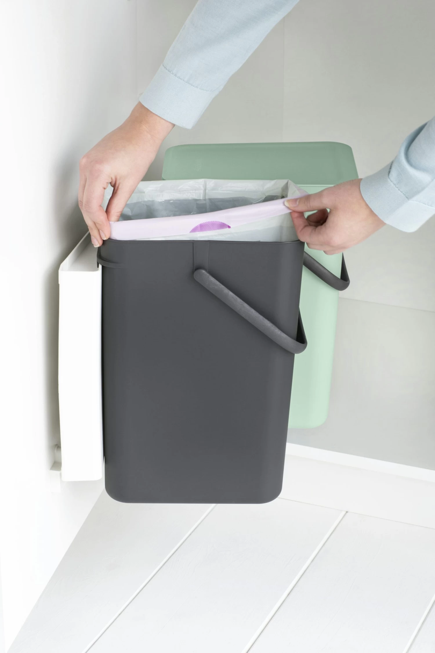Brabantia Sort En Go Inbouwemmer 2x12 Liter Jade Green - Grey - Afbeelding 6